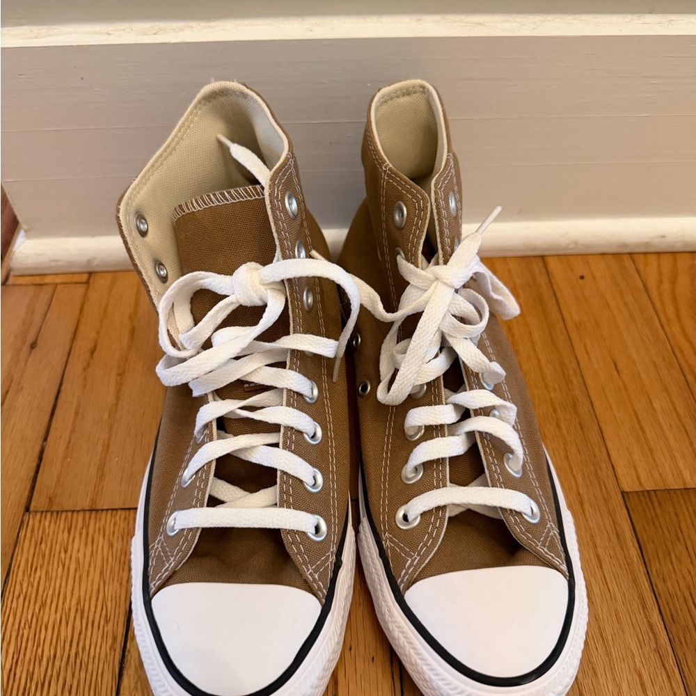 Converse High-Top Sneakers in Tan and White